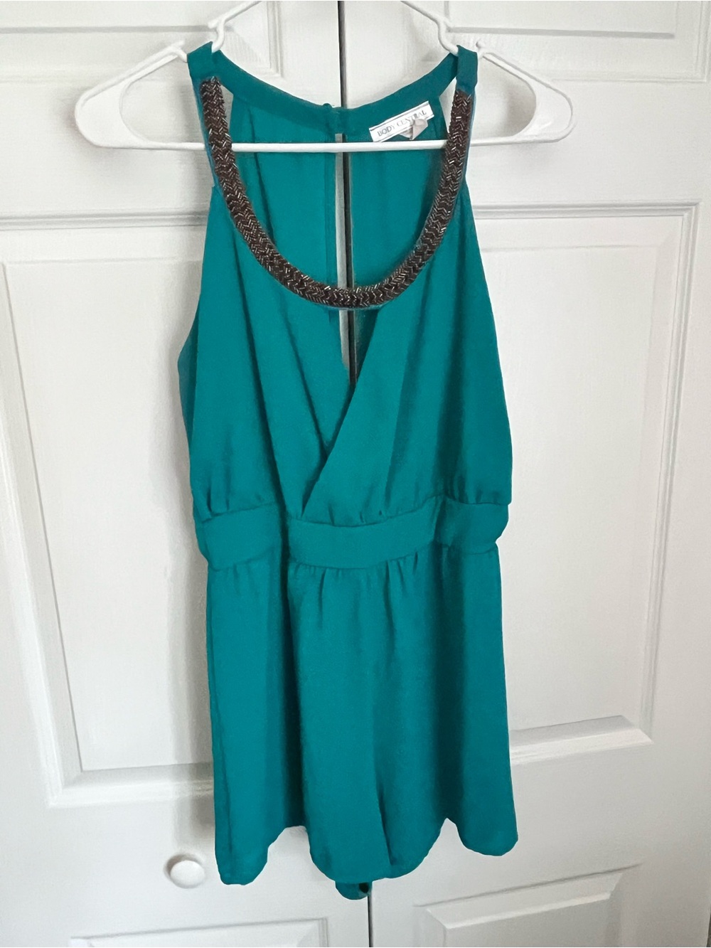 Body Central Teal Beaded-Neck Halter Camisole